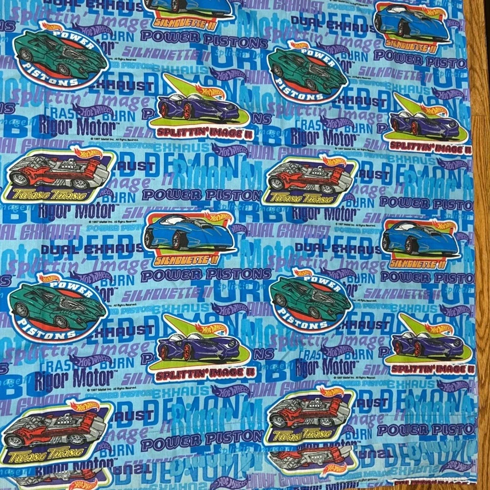Vintage 1997 Hot Wheels Twin Sheet Set Blue Racing Cars‎ Mattel Springs USA Made